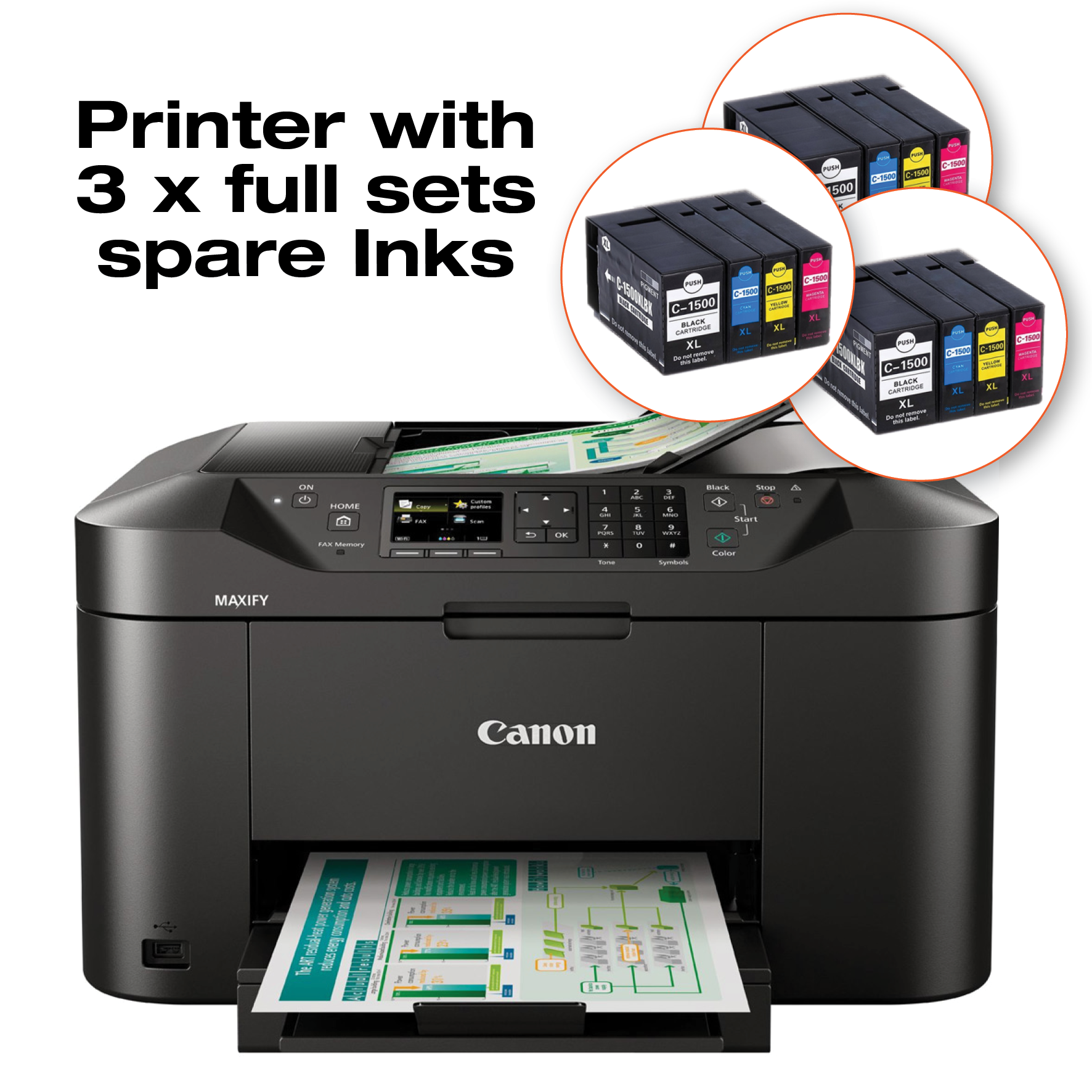 Canon Maxify MB2155 + 3 Full sets of Compatible Inks